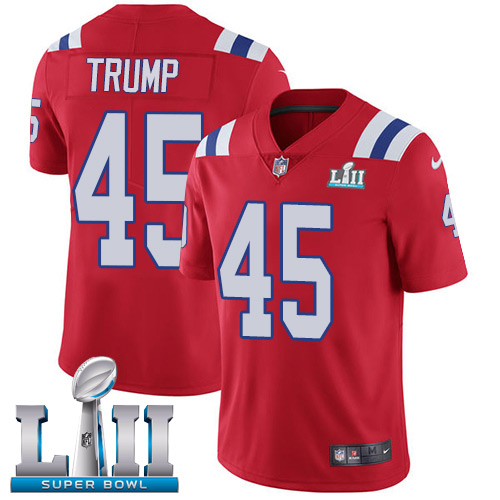 Nike Patriots #45 Donald Trump Red Alternate Super Bowl LII Men's Stitched NFL Vapor Untouchable Limited Jersey - Click Image to Close